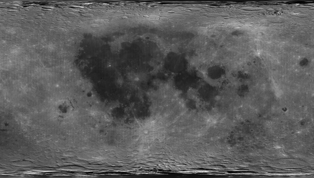 En este montaje fotográfico, las zonas más oscuras son planicies basálticas conocidas como mares lunares