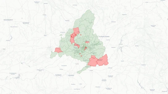 Mapa de zonas básicas de salud de Madrid con restricciones Mapa de zonas básicas de salud de Madrid con restricciones