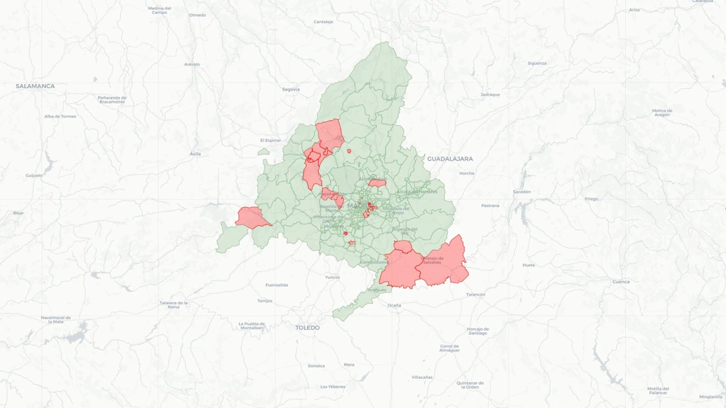 Mapa de zonas básicas de salud de Madrid con restricciones Mapa de zonas básicas de salud de Madrid con restricciones