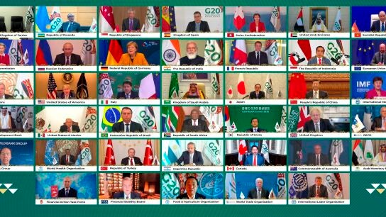 Imagen de la reuni&oacute;n telem&aacute;tica de los l&iacute;deres del G20