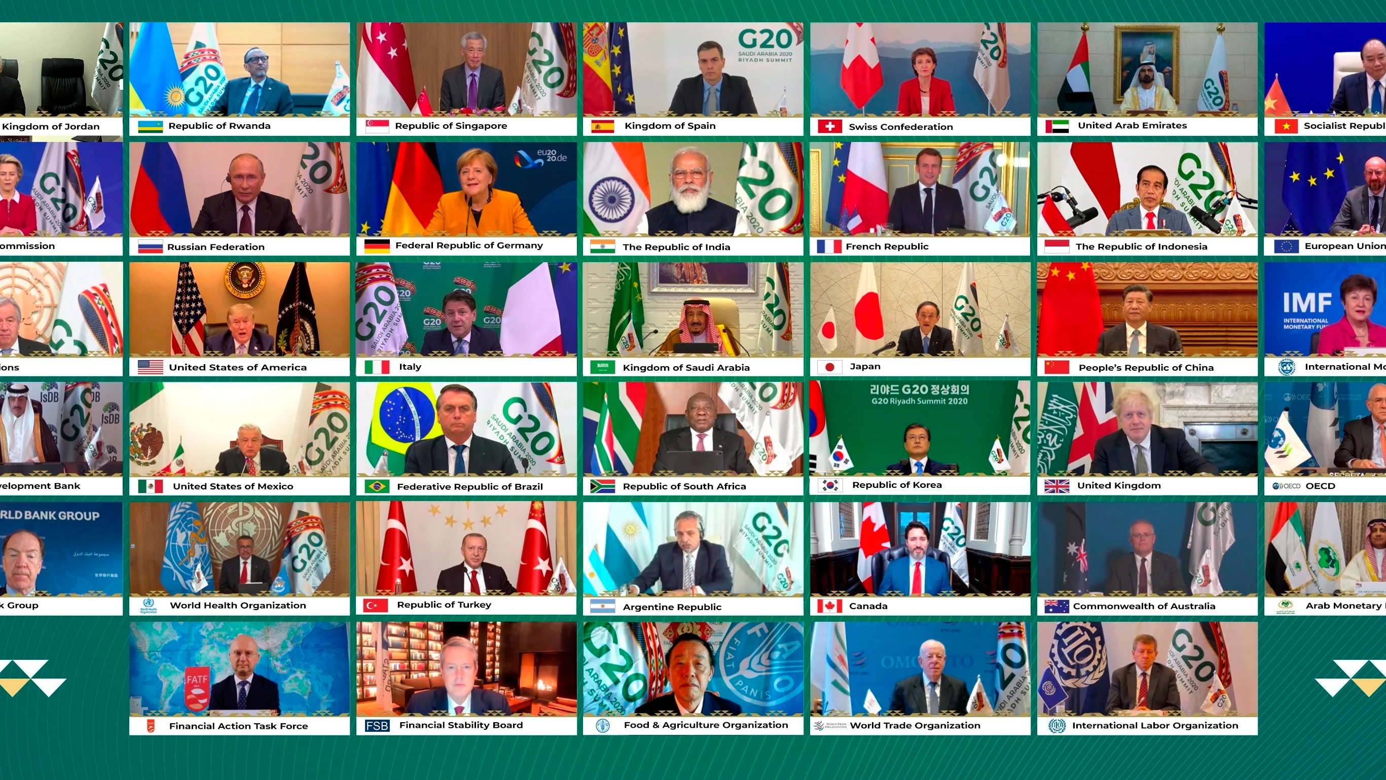 Imagen de la reunión telemática de los líderes del G20 Imagen de la reunión telemática de los líderes del G20
