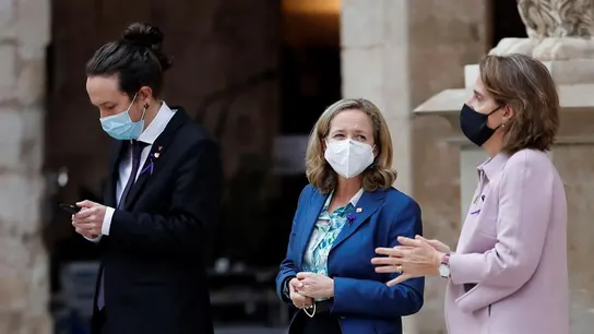 Pablo Iglesias, Nadia Calviño y Teresa Ribera Pablo Iglesias, Nadia Calviño y Teresa Ribera