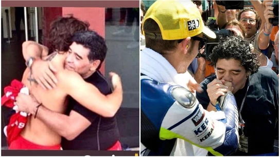 Fernando Alonso con Maradona tras un partido de fútbol y Maradona celebrando la victoria de Rossi en Italia El mundo del motor despide al 'Pelusa'