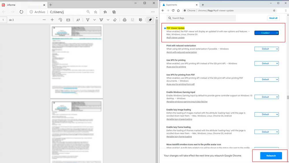 Activando las novedades del visor de pdf