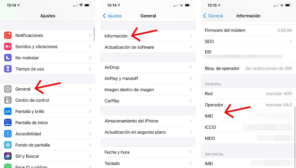 Cómo consultar el IMEI en un iPhone.
