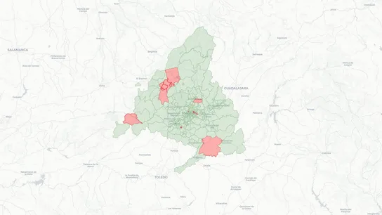 Mapa de zonas con restricciones en la Comunidad de Madrid Mapa de zonas con restricciones en la Comunidad de Madrid