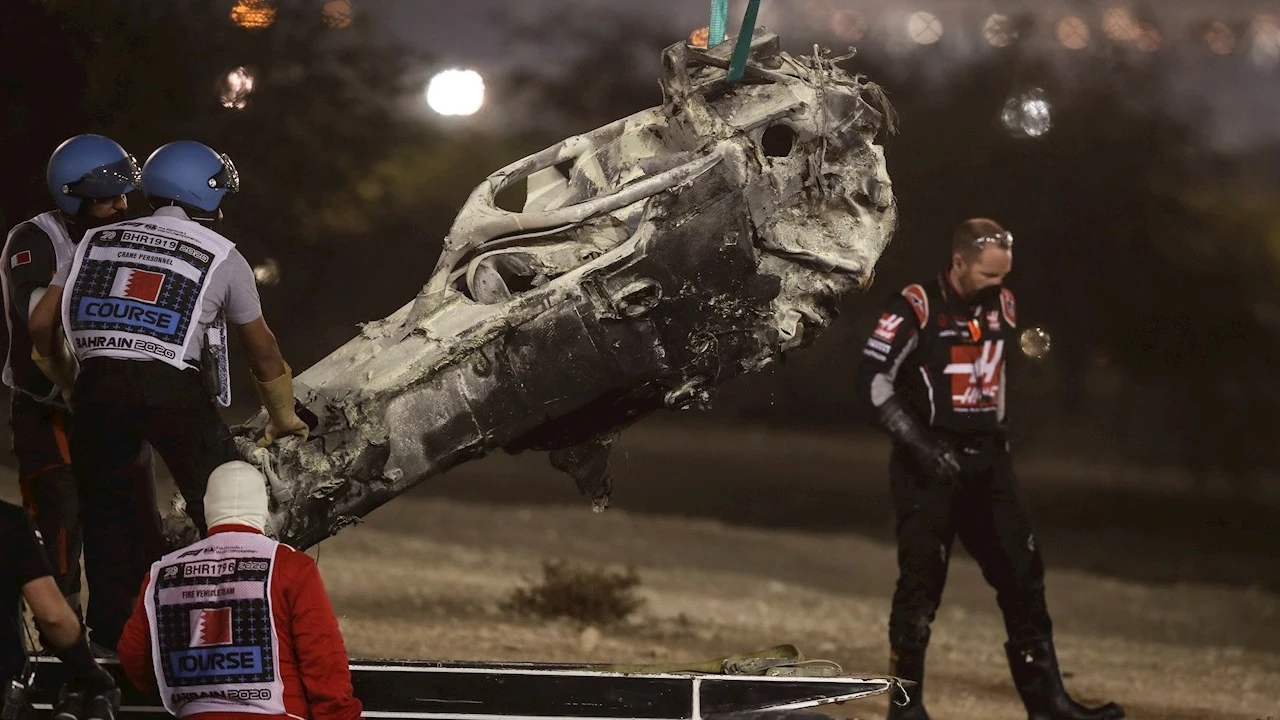 Así quedó el coche de Romain Grosjean