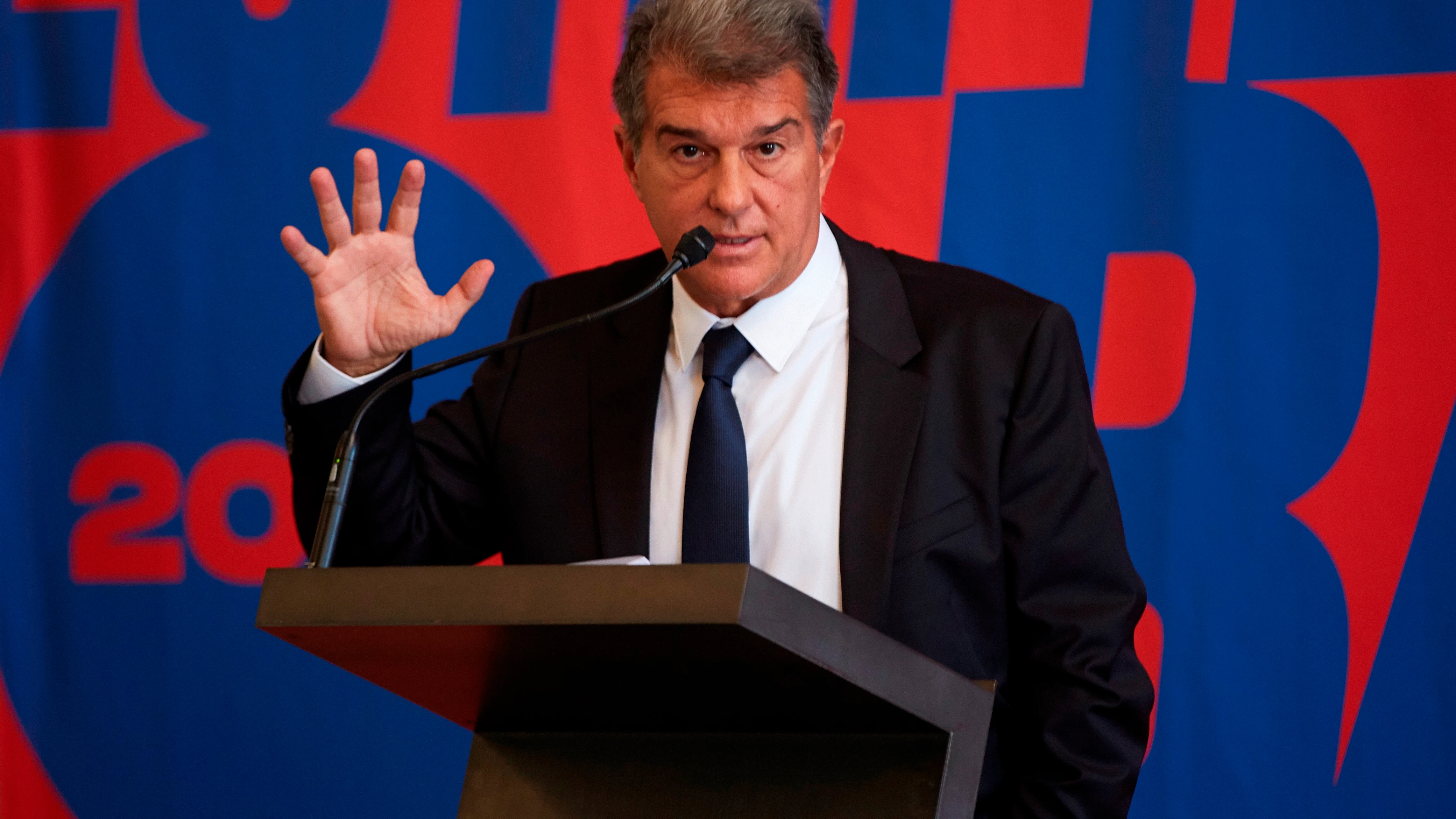 l expresidente del FC Barcelona Joan Laporta durante la presentación de su candidatura a la presidencia del club