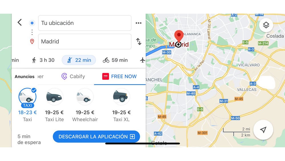 Servicios de taxi y VTC en Google Maps.