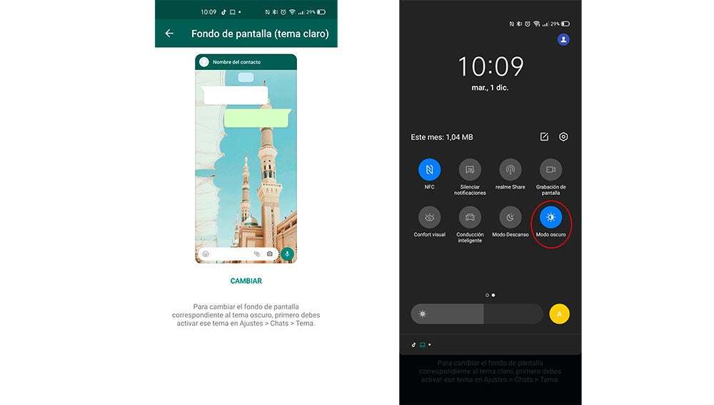 Elige fondo claro y activa el modo oscuro