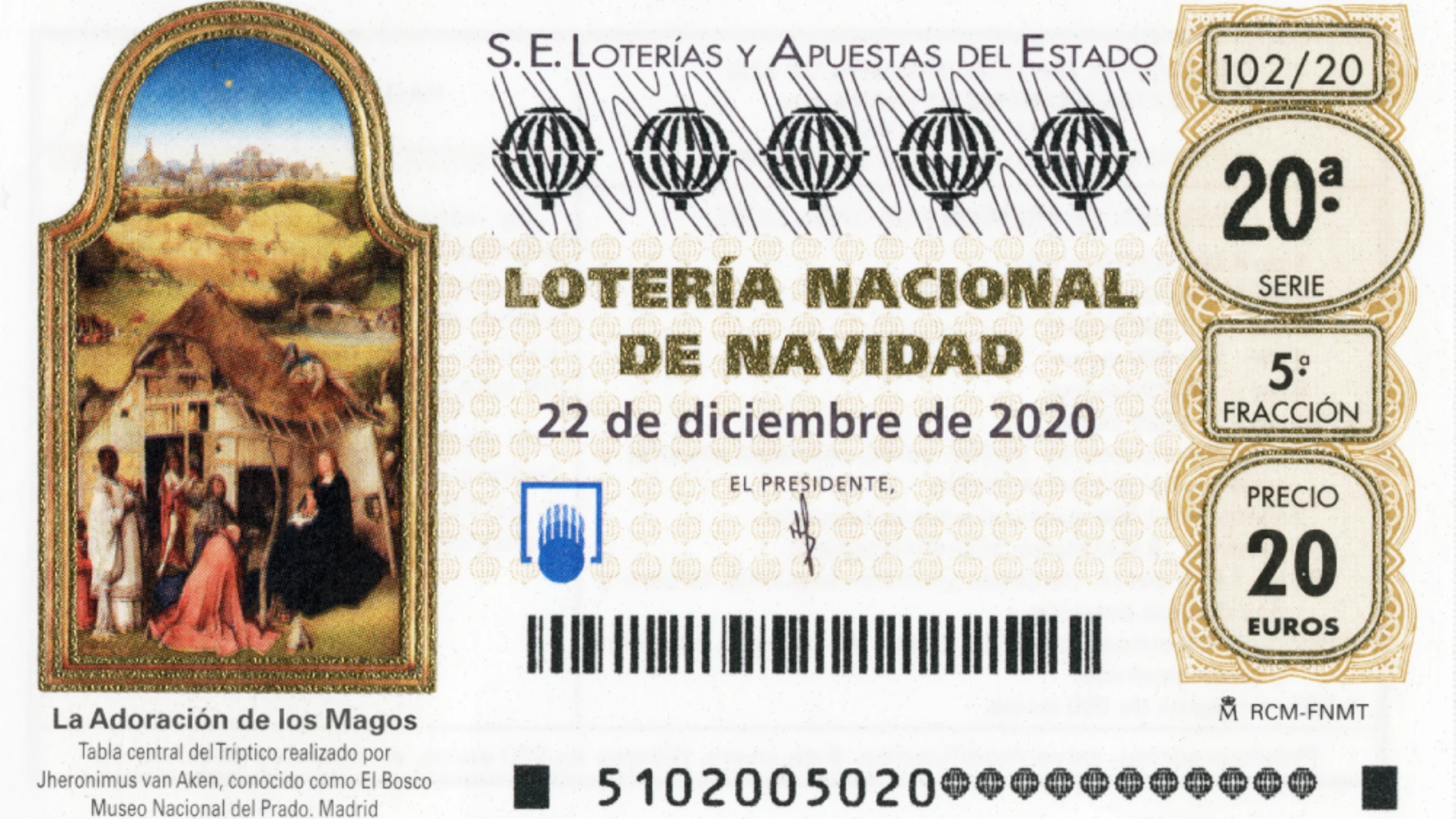 'La Adoración de los Magos' de El Bosco: así es la imagen del décimo de la Lotería de Navidad 2020