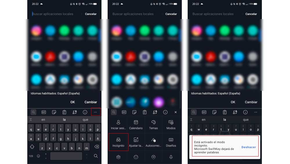Activando el modo Incógnito en Swiftkey