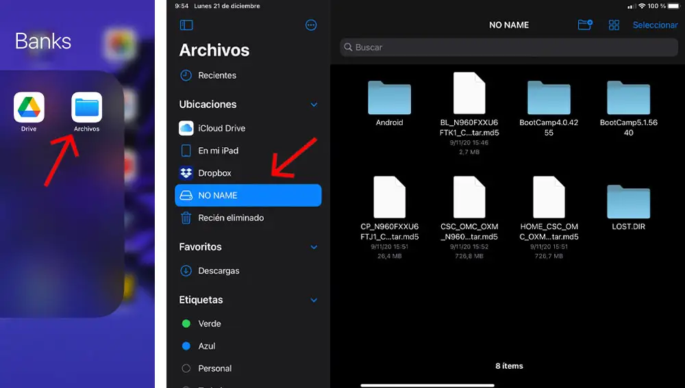 Aplicación "Archivos" de iPhone y iPad.