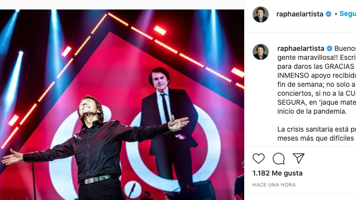 Mensaje de Raphael en Instagram