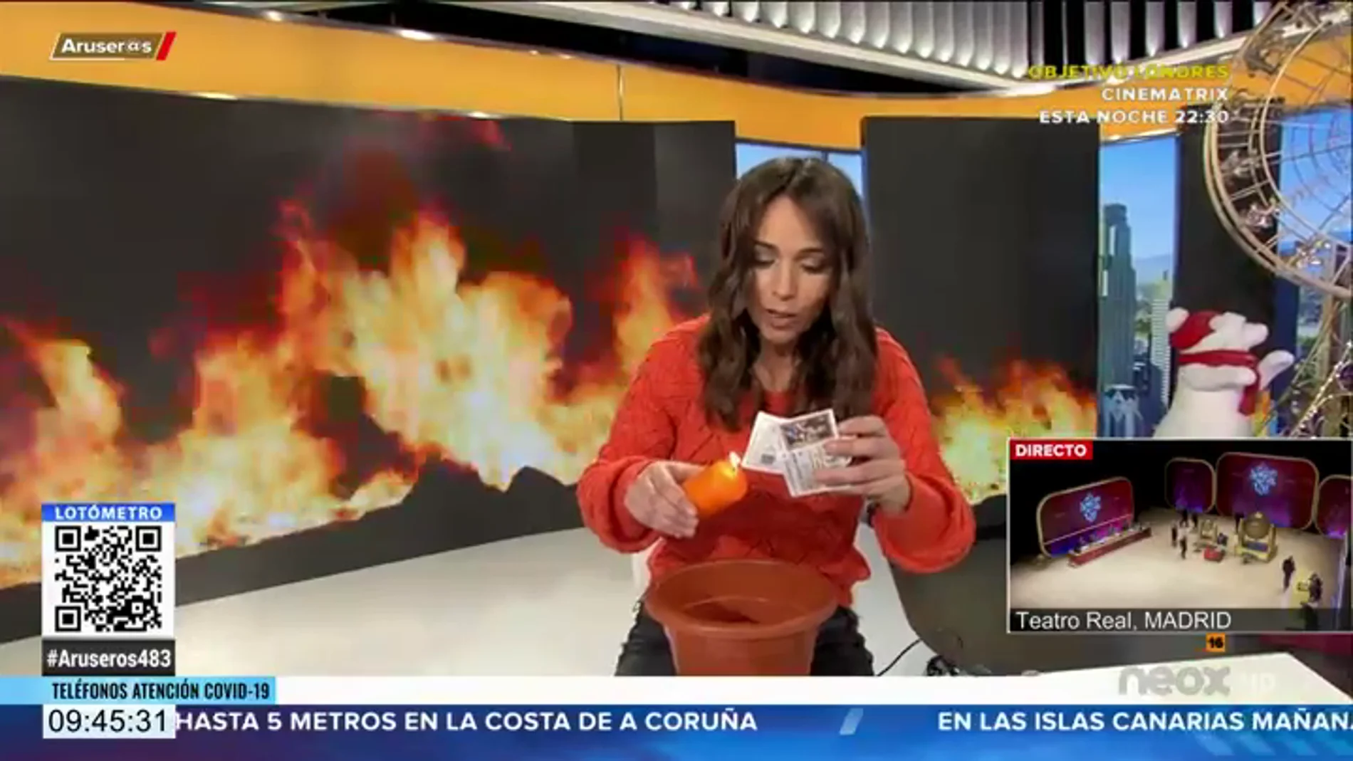 Patricia Benítez, a punto de incendiar el plató de Aruser@s con sus rituales para ganar el Gordo de la Lotería de Navidad