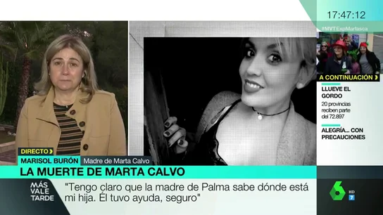 La madre de Marta Calvo, convencida de que Ignacio Palma contó con ayuda en su crimen: "Su madre sabe donde está mi hija" La madre de Marta Calvo, convencida de que Ignacio Palma contó con ayuda en su crimen: "Su madre sabe donde está mi hija"