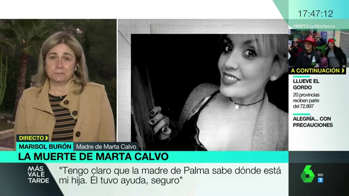La madre de Marta Calvo, convencida de que Ignacio Palma contó con ayuda en su crimen: "Su madre sabe donde está mi hija" La madre de Marta Calvo, convencida de que Ignacio Palma contó con ayuda en su crimen: "Su madre sabe donde está mi hija"