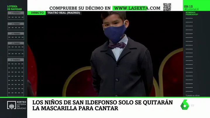 La insólita imagen de este Sorteo de Navidad: los niños de San Ildefonso con mascarilla y sin público