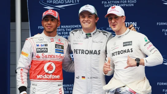 Lewis Hamilton, Nico Rosberg y Michael Schumacher Lewis Hamilton, Nico Rosberg y Michael Schumacher