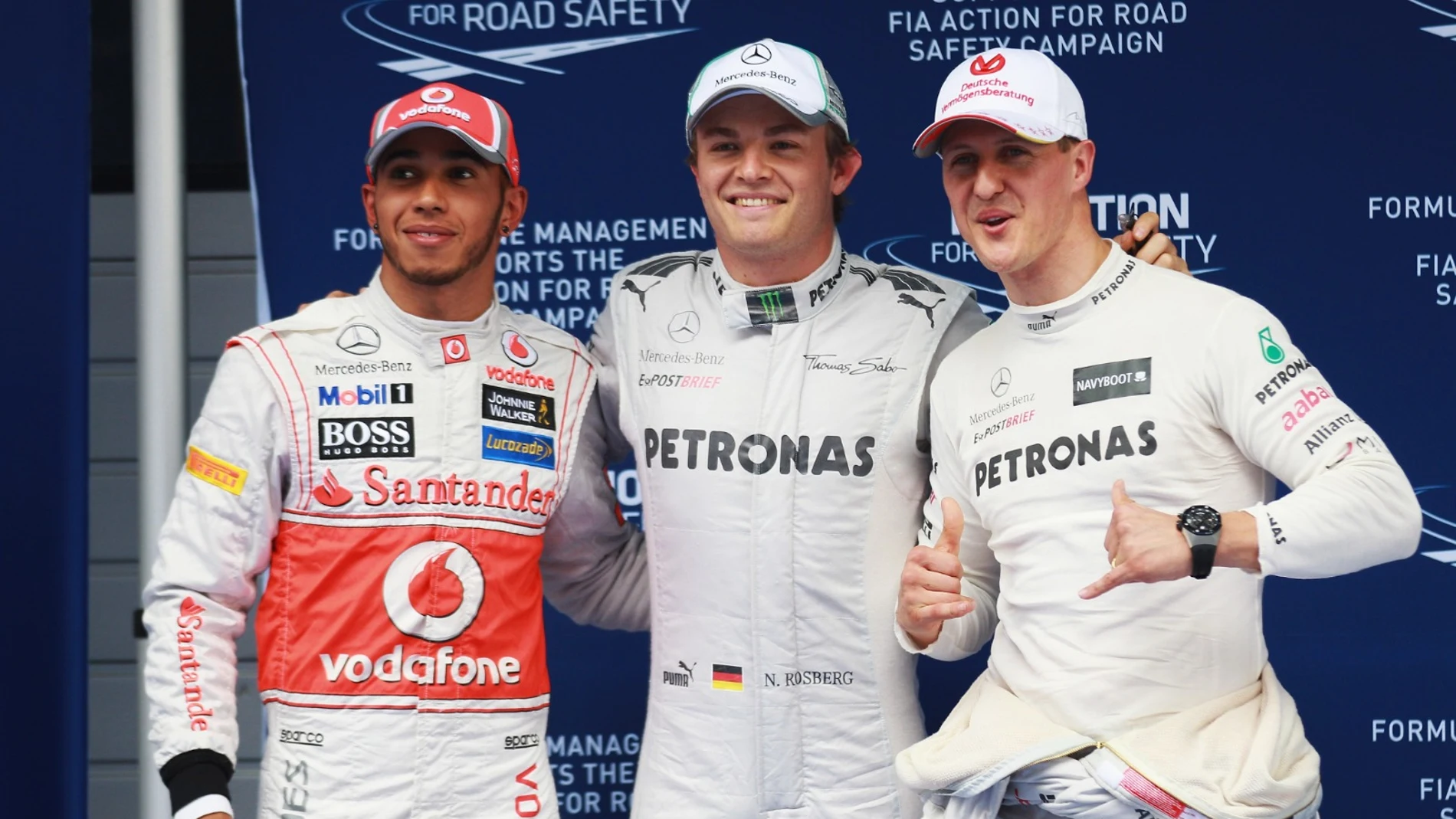Lewis Hamilton, Nico Rosberg y Michael Schumacher