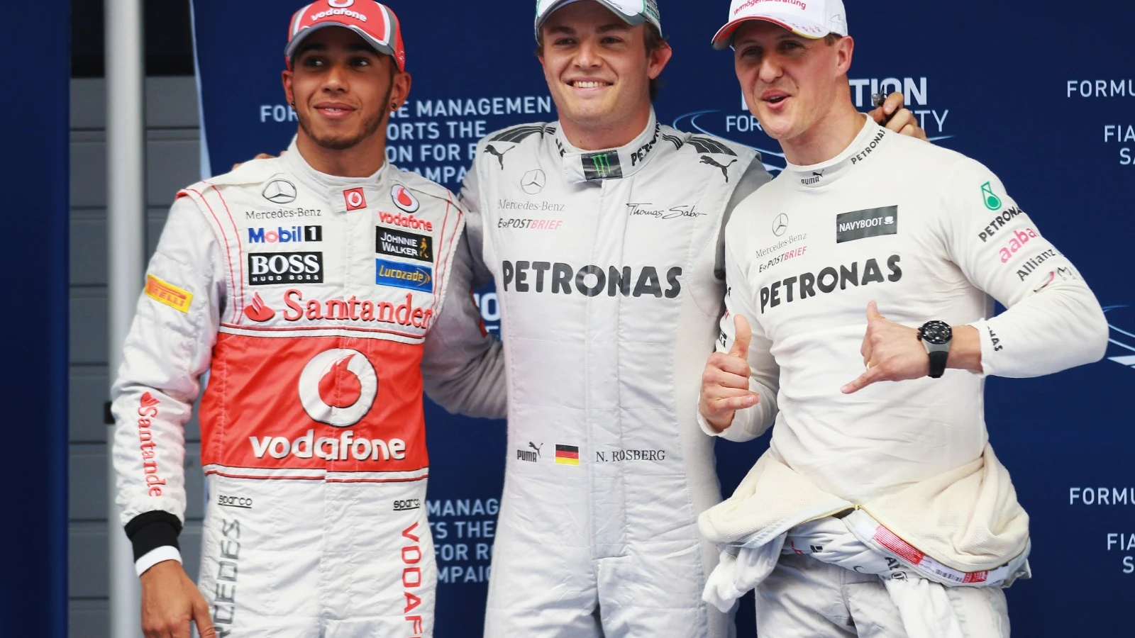 Lewis Hamilton, Nico Rosberg y Michael Schumacher