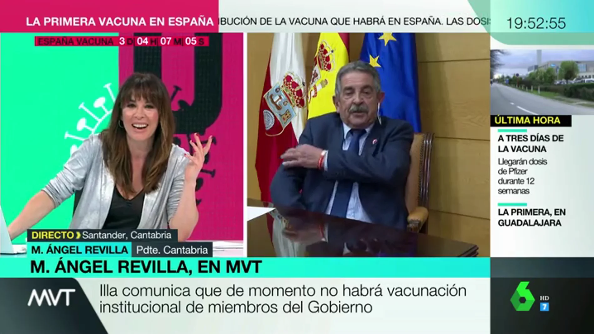 Revilla sorprende a Mamen Mendizábal afirmando que si le dejasen se pondría la vacuna en el plató de MVT