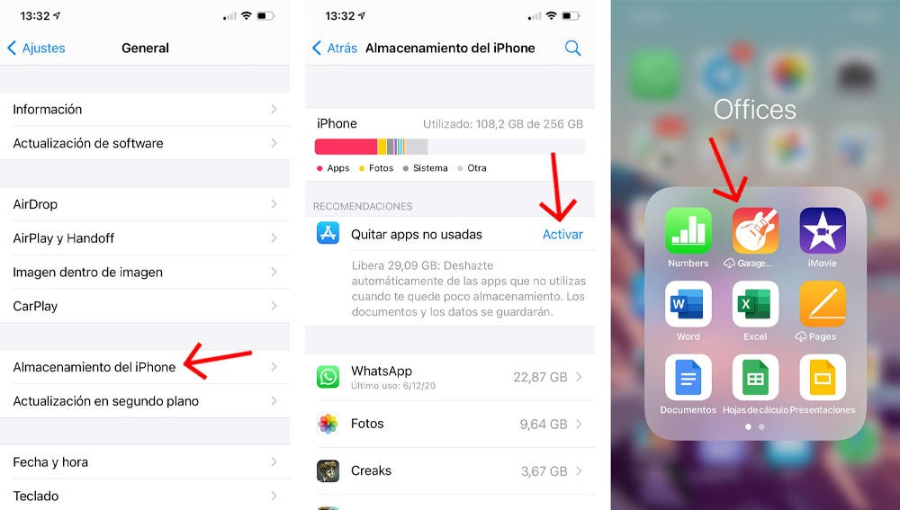 Quitar apps no utilizadas en el iPhone.