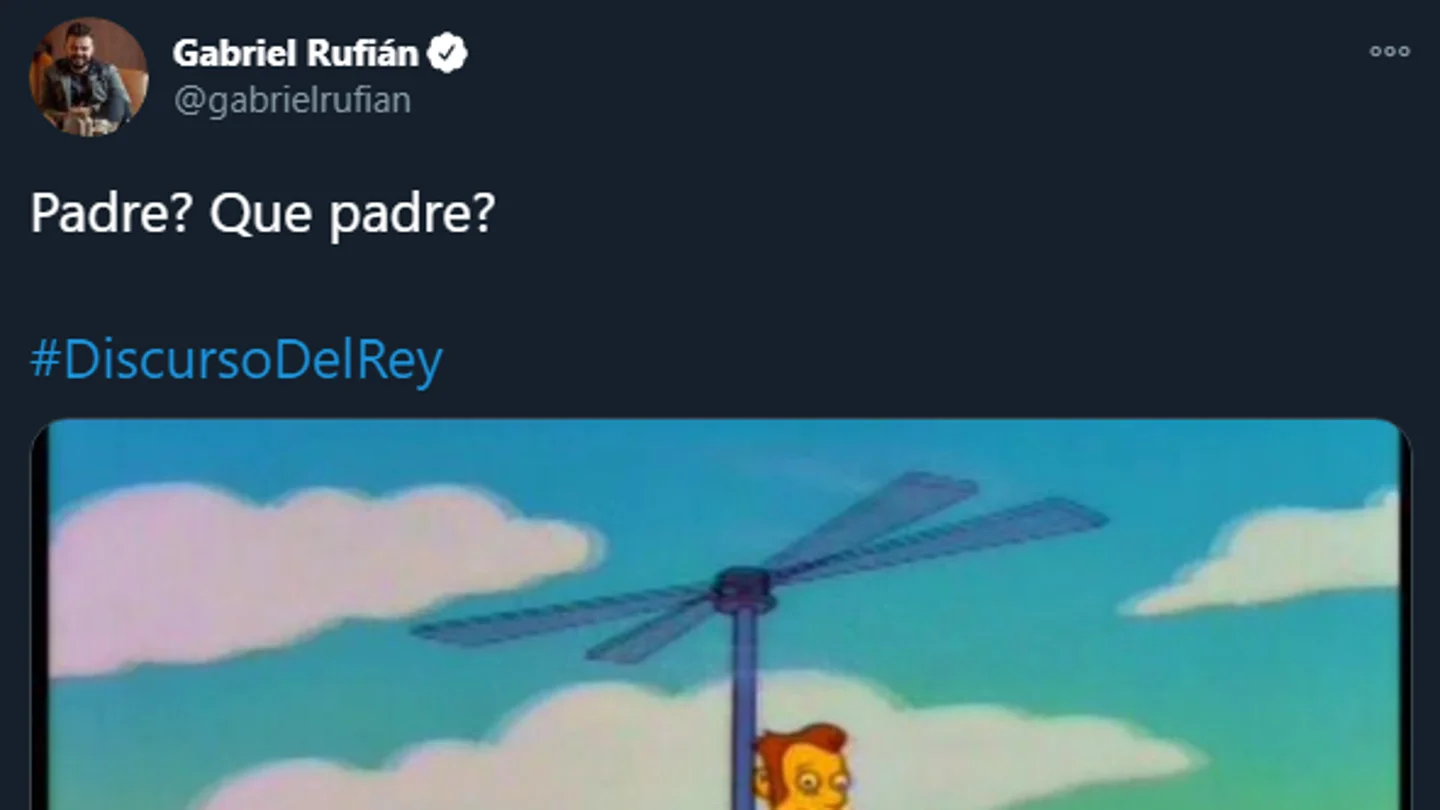 Uno de los mensajes de Rufián durante el discurso del rey Felipe VI Uno de los mensajes de Rufián durante el discurso del rey Felipe VI
