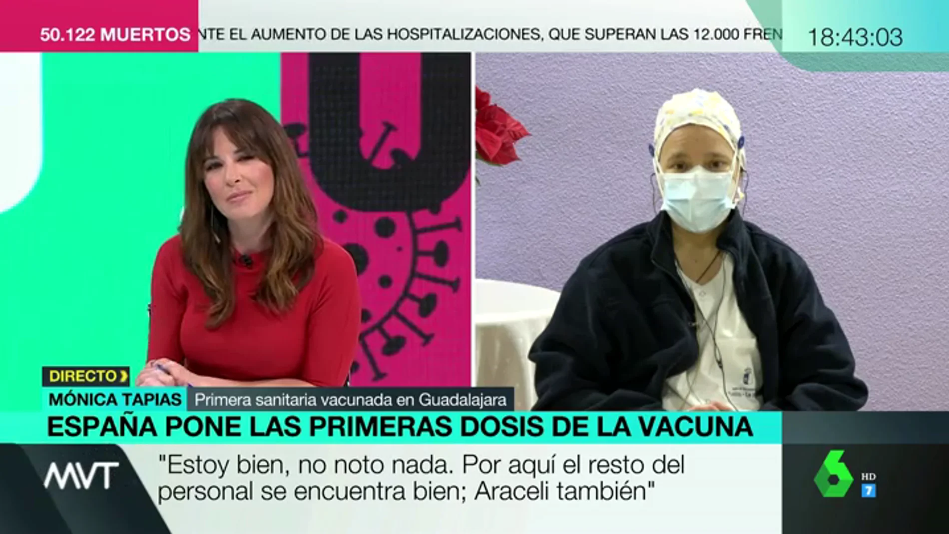 Mónica Tapias, primera sanitaria vacunada en España