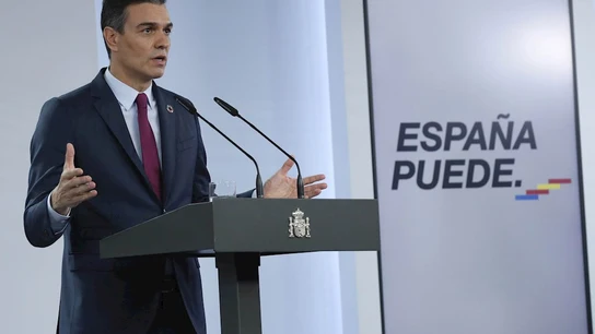 Pedro Sánchez en un comparecencia ante los medios Pedro Sánchez en un comparecencia ante los medios