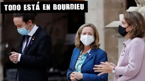 Pablo Iglesias junto a Nadia Calviño y Teresa Ribera Pablo Iglesias junto a Nadia Calviño y Teresa Ribera
