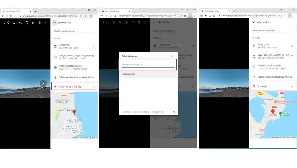 Editando la ubicación de las fotografías en Google Fotos