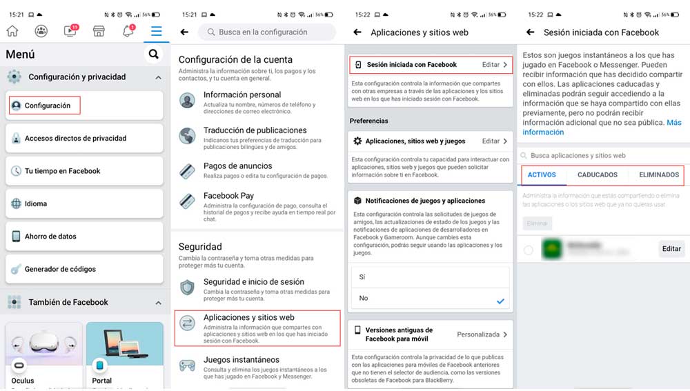 Cerrando sesiones abiertas con Facebook