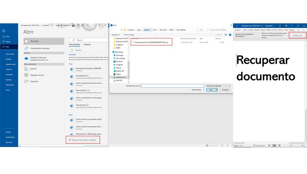 Recuperando archivos de Word sin guardar