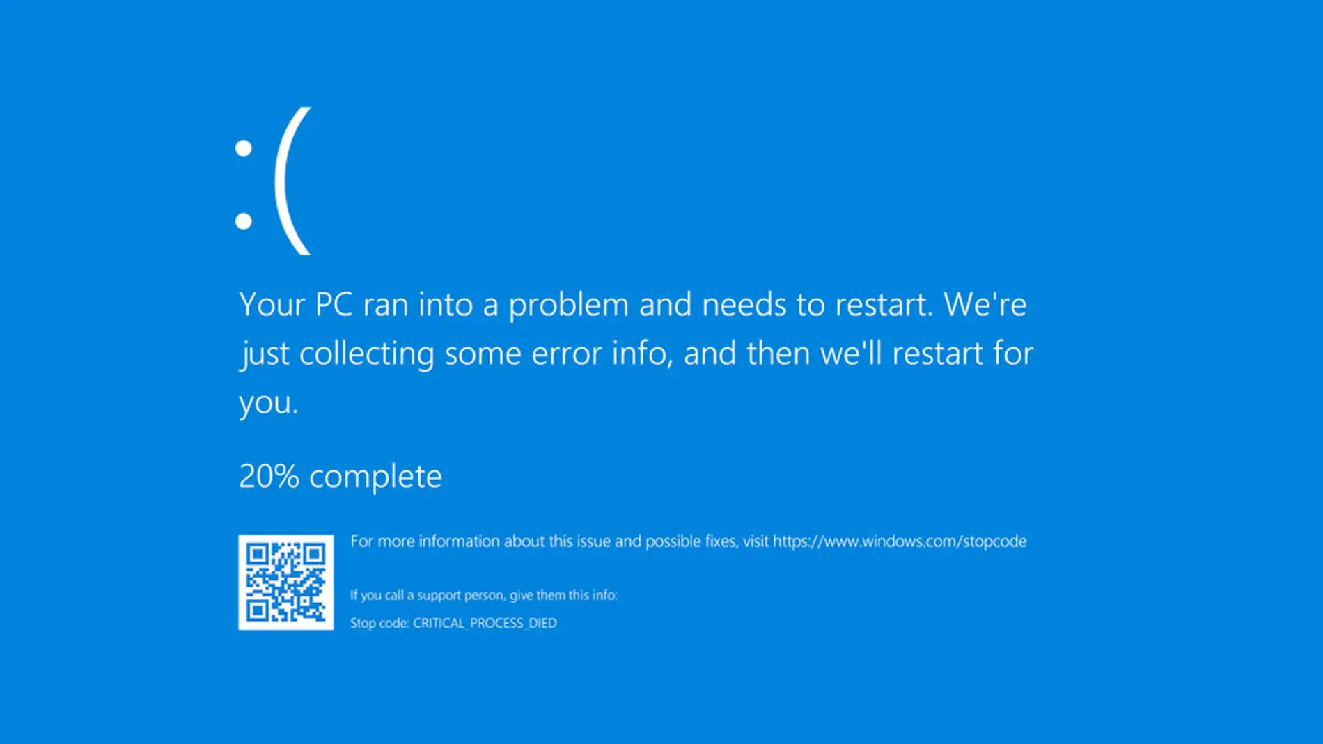 Pantallazo azul de error en Windows 10.