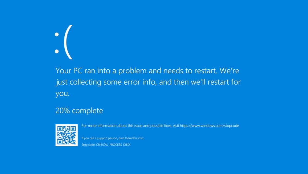 Pantallazo azul de error en Windows 10.