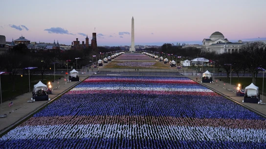 Vista del National Mall lleno de banderas por la investidura Vista del National Mall lleno de banderas por la investidura