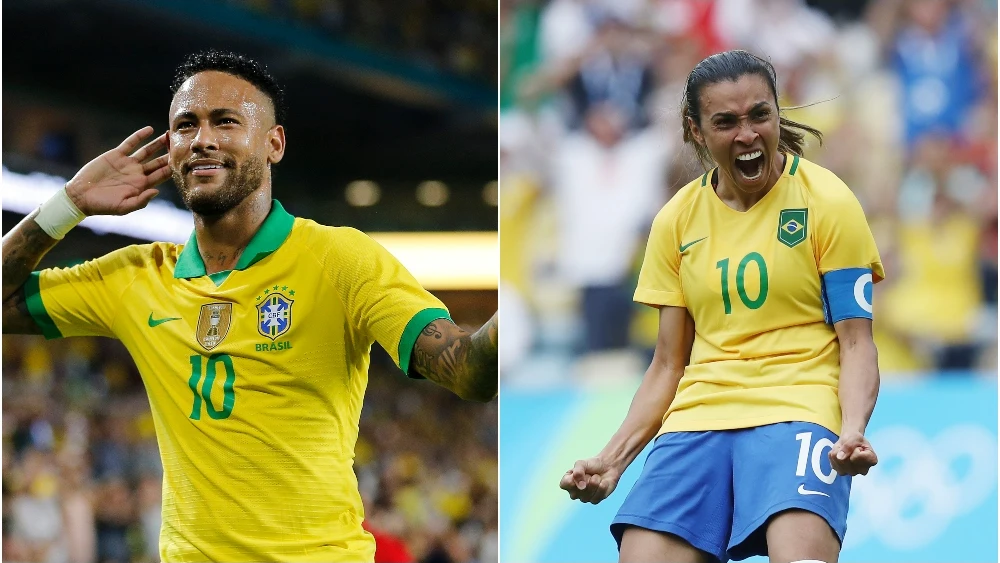 Neymar y Marta Vieira da Silva, jugadores de la selección brasileña de fútbol