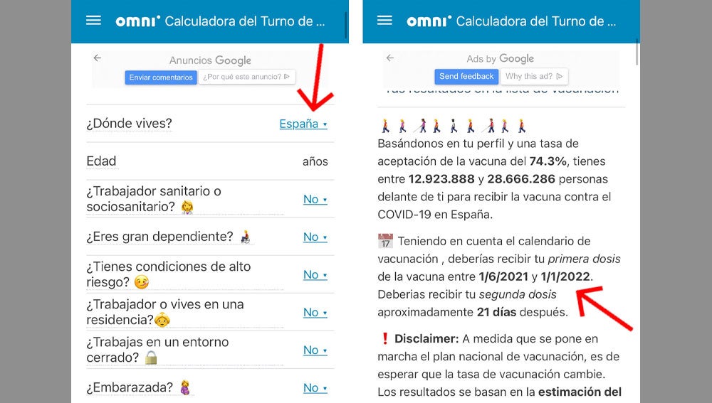 Calendario de vacunación en el móvil.