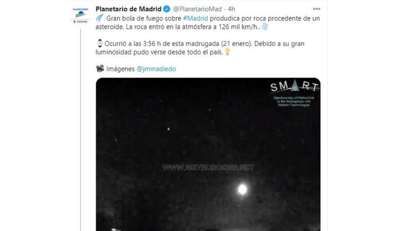 Un meteoro atraviesa el cielo de Madrid convertido en una gran bola de fuego