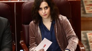 Isabel Díaz Ayuso durante una sesión extraordinaria en la Asamblea de Madrid 