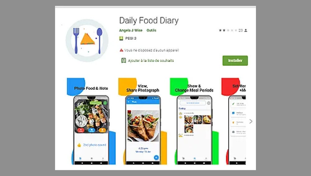 Daily Food Diary en la Play Store de Android.