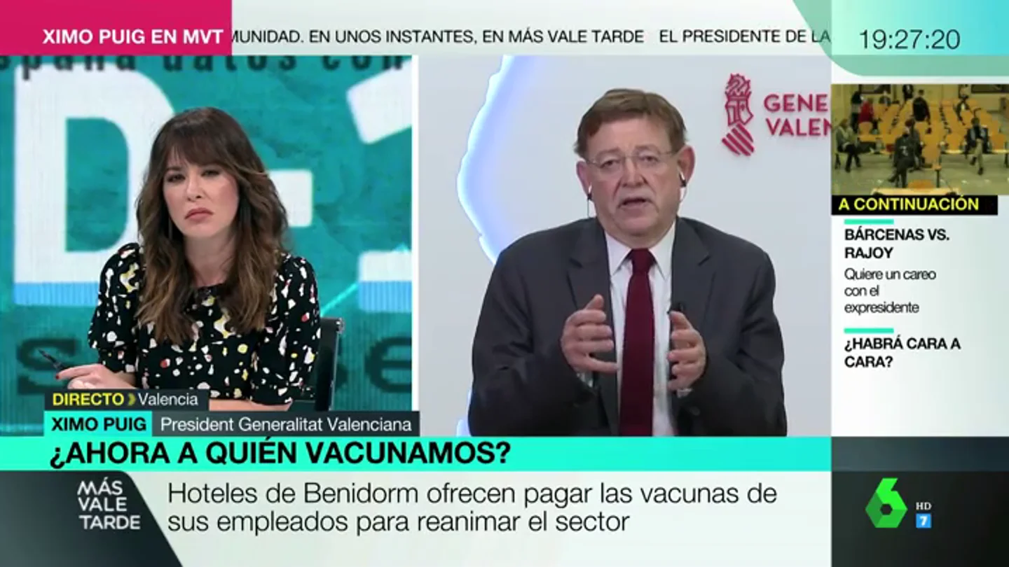 La contundente respuesta de Ximo Puig a quienes plantean pagar por la vacuna para salvar el turismo: "Lo que urge es salvar vidas" La contundente respuesta de Ximo Puig a quienes plantean pagar por la vacuna para salvar el turismo: "Lo que urge es salvar vidas"