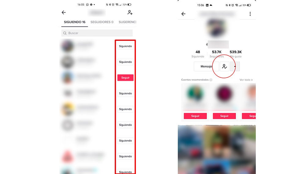 Dejando de seguir a otras cuentas