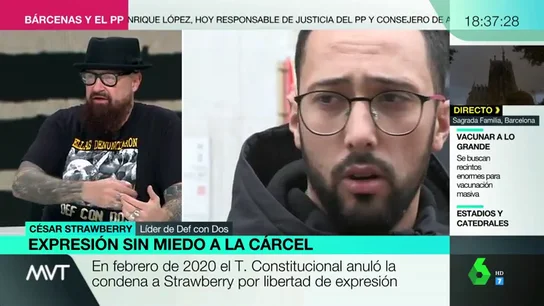 César Strawberry destapa los "traumáticos" años que ha sido juzgado por sus letras: "Ves cómo tus hijos vuelven del colegio diciéndote 'en la tele dicen que eres un terrorista'" César Strawberry destapa los "traumáticos" años que ha sido juzgado por sus letras: "Ves cómo tus hijos vuelven del colegio diciéndote 'en la tele dicen que eres un terrorista'"