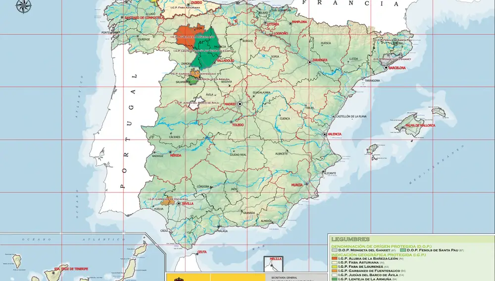 Mapa de las legumbres DOP y IGP.