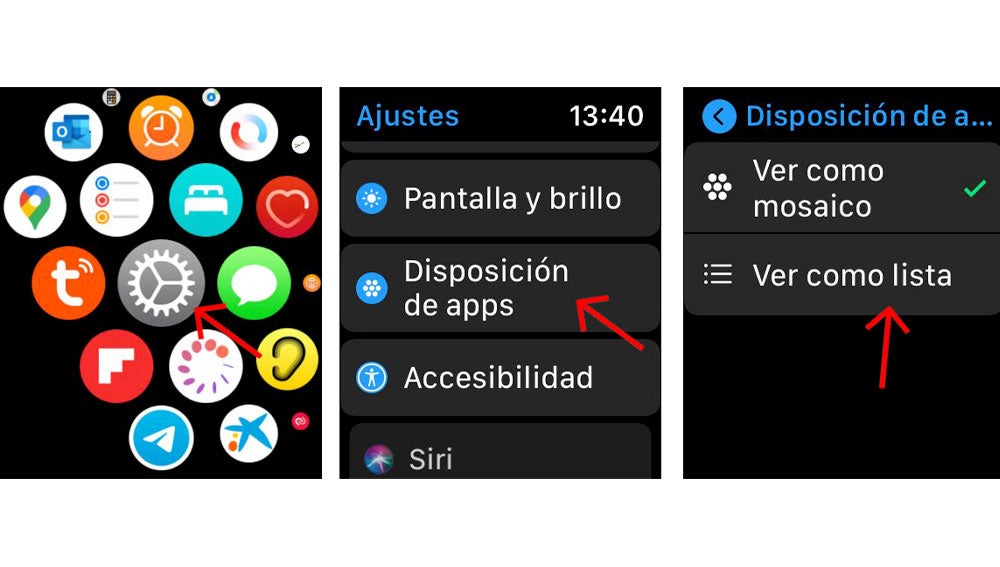 Configuración dentro del Apple Watch.