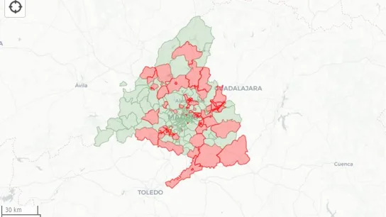 Mapa de confinamientos en la Comunidad de Madrid Mapa de confinamientos en la Comunidad de Madrid