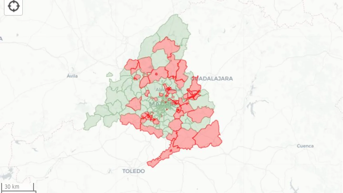 Mapa de confinamientos en la Comunidad de Madrid Mapa de confinamientos en la Comunidad de Madrid