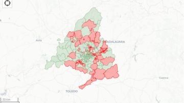 Mapa de confinamientos en la Comunidad de Madrid